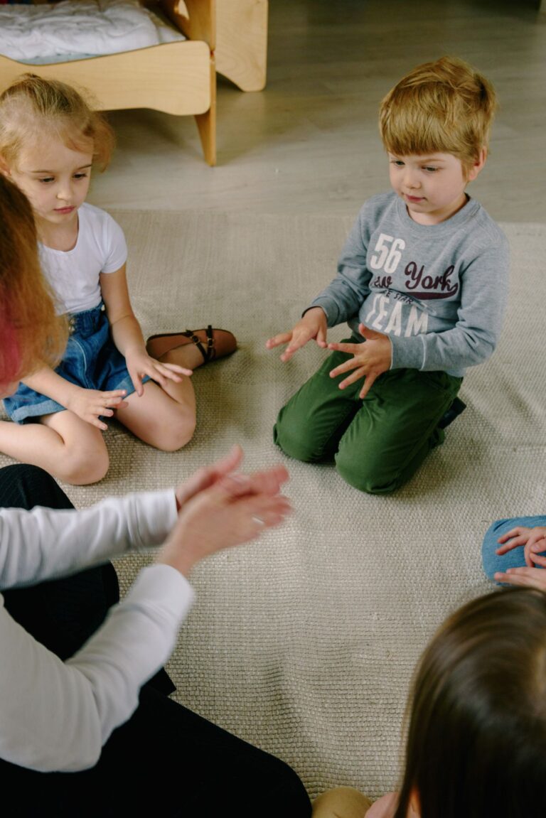 Kids playing together indoors, engaged in a fun group activity, promoting teamwork.